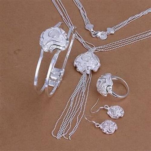 Silver plated jewelry sets, sterling-silver-jewelry jewelry set Rose Ring Earrings Bangle Necklace S274 /NECUFZBZ 0