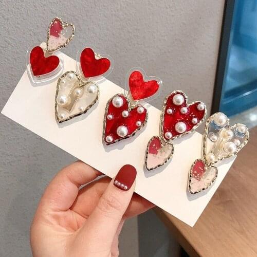 Red Love Pearl Hair Clip Sweet Liu Hai Clip The Back of The Head Clip Childrens Headdress