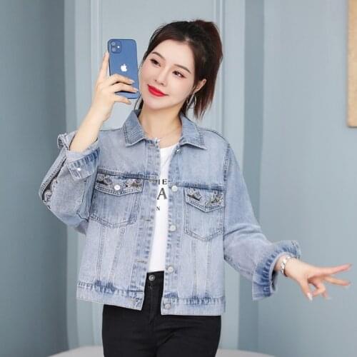 2021 Spring Autumn 3XL New Style Women Jacket High Quality Beads Embroidery Denim Jackets Womens Slim Outwear Bomber Loose Coat