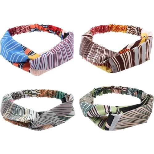 Women Headband New Boho Striped Hair Bands Cross Elastic Hair Band For Ladies Blue Green Geometric Head band Hair Accessories