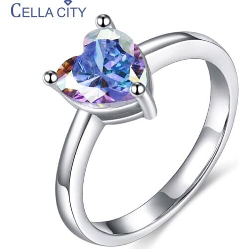 Cellacity Fashion Silver 925 Jewelry Charms Rings for Women Heart shaped Topaz Colors Gemstone Female Dating Gift Wholesale