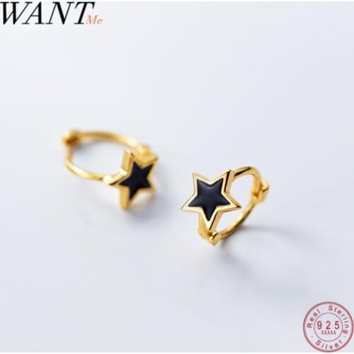 WANTME Fashion Classic Black Zircon Star Studs Earrings for Women Genuine 100% 925 Sterling Silver Fine Jewelry Accessories Gift
