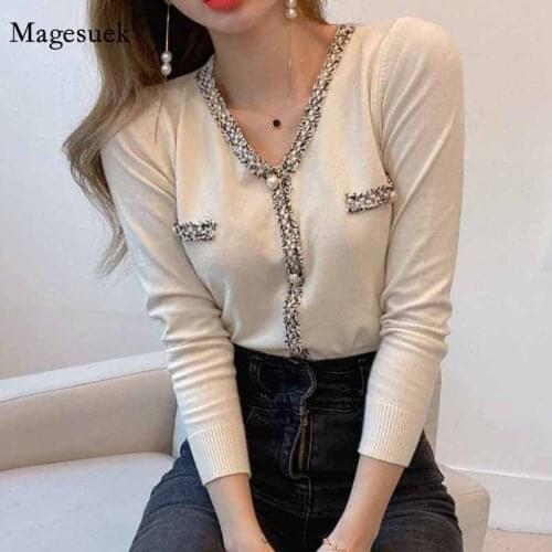 2021 Korean Vintage Elegant Solid Button Knitted Cardigan V-neck Chic French Female Cardigan Spring Women Cardigan Sweater 12232