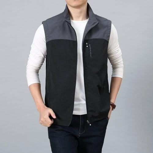 Large Size M-6XL Leisure Vest for Mens Outdoor Patchwork Stand Collar Loose Waistcoat Quick-dry Hiking Fishing Sports Jackets