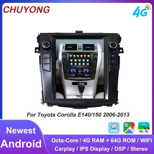 10.4 Inch IPS Vertical Screen Tesla Android GPS Navigation For Toyota Corolla E140/150 2006-2013 Car Multimedia Player Auto A/C