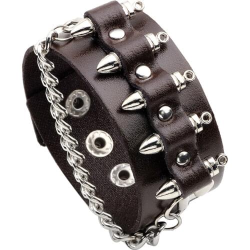 The 2019 punk style fashion chain tube belt leather bracelet for men is still adjustable rivet bracelet charm man must-have gif