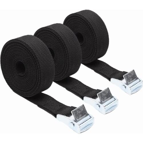 3PCS Black 5M Cargo Luggage Lashing Straps Cam Buckle Travel Car Roof Rack Black Nylon with Anti-slip Soft Loops Easy To Use