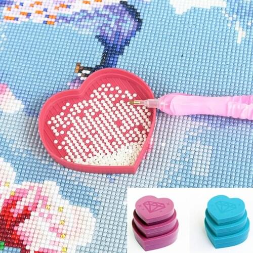 3Pcs/Set Diamond Painting Tray Box Heart-Shaped Point Drill Plate Diy Cross Stitch Storage Diamond Painting Tools Accessories