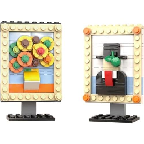 3D Pixel Art Sunflower Mosaic Art Painter Van Gogh Starry Sky Pixel Painting Creative Building Block Model Toys For Child Gifts