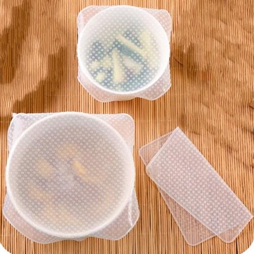 4Pcs Silicone Cling Film Reusable Multifunctional Eco Fresh Food Storage Saver Wrap Seal Cover Fresh Food Wrap Seal Kitchen Tool