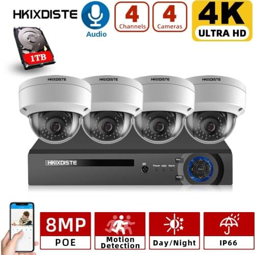4K 8MP Ultra HD Security Camera System 4ch PoE NVR & Dome 4 PoE IP Waterproof Face Detection Cameras Surveillance NVR Kit