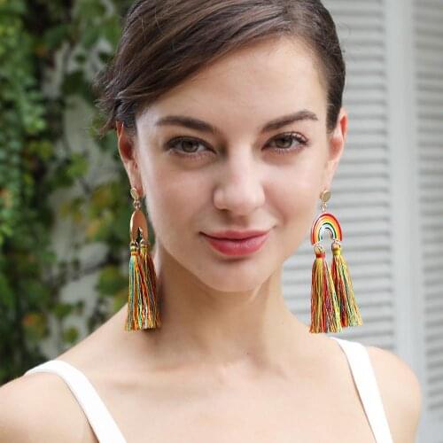MANILAI Bohemian Rainbow Alloy Tassel Earrings For Women Fringe Drop Dangle Long Earrings Fashion Jewelry 2020
