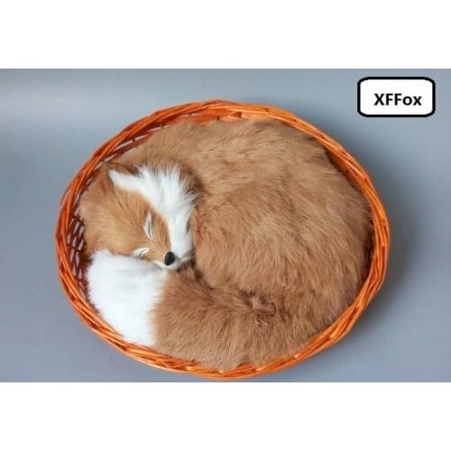 Big real life sleeping fox model plastic&furs simulation brown fox doll in a basket gift about 28x28cm xf1794