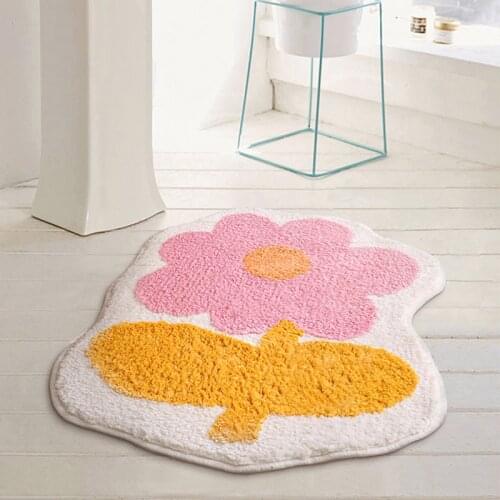 Flower Bathroom Mat Nordic Fluffy Carpet Tub Side Rug Bath Floor Anti Slip Pad Bathmat Doormat Kids Room Home Decor