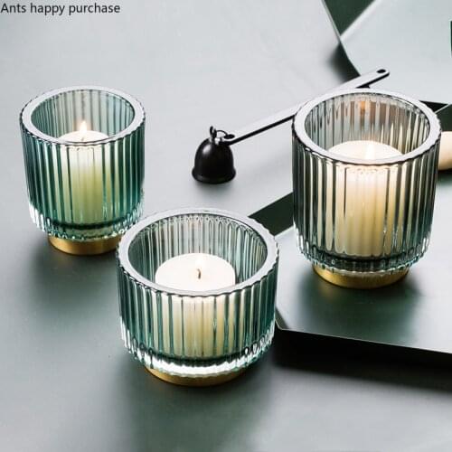 European Style Simple Cylindrical Glass Candle Holder Romantic Wedding Candle Aroma Candle Holder Dining Table Living Room Decor