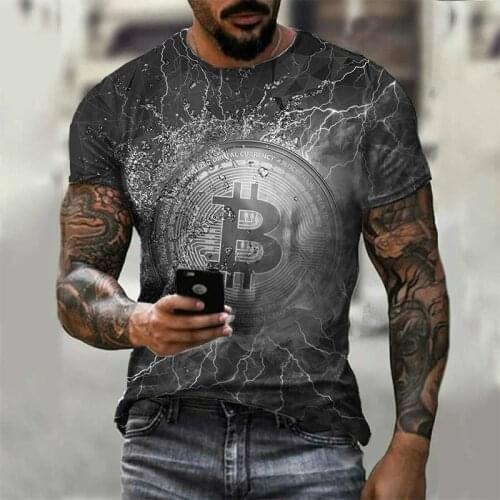Bitcoin print mens T-shirt O-neck loose short-sleeved pullover Letter pattern casual designer clothing Polyester material