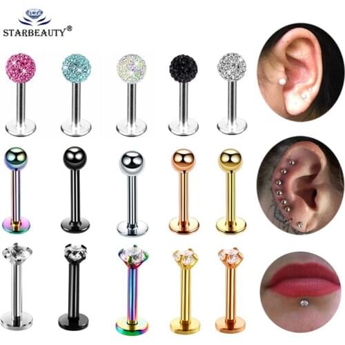1Pc Cystal CZ Lip Ring Studs 16 Gauge Silver Color Surgical Steel Labret Ring Monroe Lip Bar Body Piercing Jewelry