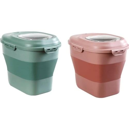 Food Container for Dog Cat Bird Other Pets with Lid Food Scoop and Wheels Foldable Storage Bucket Transparent Open Top