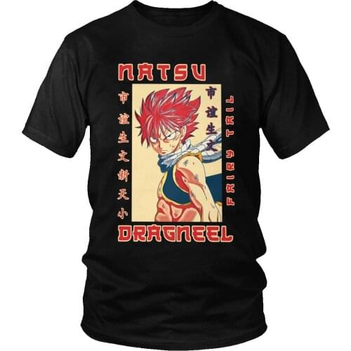 Cool Japanese Fantasy Anime Fairy Tail Tee Tops for Men Short Sleeves Graphic Natsu Dragneel T-shirt Cotton T Shirt Merchandise