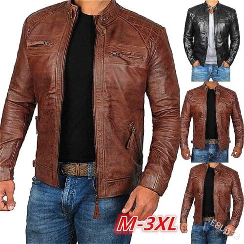 Faux Leather Jacket Men Fall Fashion Plus Size Stand-up Collar Punk Motorcycle Leather Jacket Lugentolo