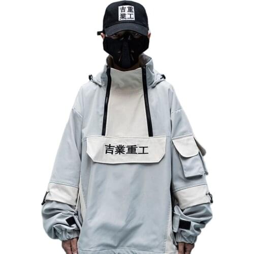 2021 Spring Men Oversize Hoodie Cotton Safari Style Hooded Coat Hip Hop Multi Pockets Casual Loose Dark Style Jacket