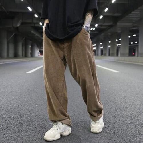 Mens Corduroy Long Trousers Retro Fashion Straight Trouser Plus Size 36 Rap Hip Hop Pants Men Casual Autumn Winter Men Bottoms