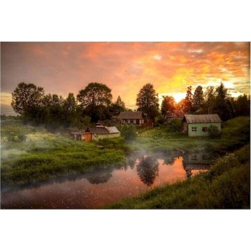 Gatyztory Diy Painting By Numbers Rural Dusk Drawing Landscape Handpainted Gift Wall Decor Frame 60×75cm Art