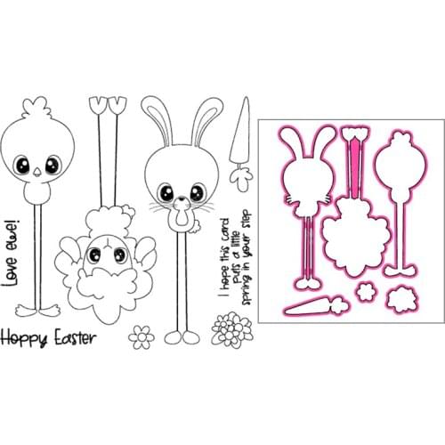 2021 New Easter Bunny and Girl Clear Stamps Metal Cutting Dies Set For DIY Craft Making Pattern Greeting Card Album Scrapbooking
