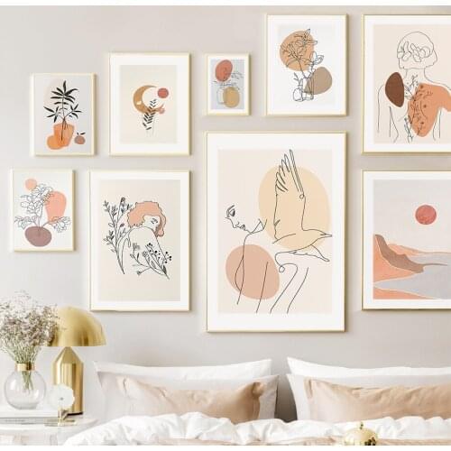 Seagull Girl Flower Sun Moon Beach Wall Art Canvas Painting Abstract Nordic Posters And Prints Wall Pictures For Living Room