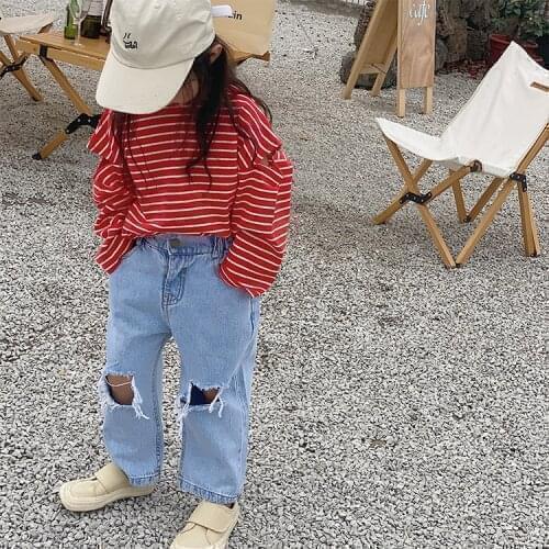 2021 new Spring Summer Children jeans pants Trousers Casual Solid Color Girls Fashion Clothes