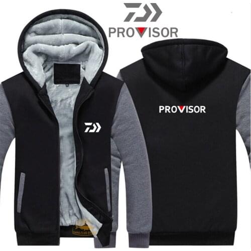 DAIWA Fishing Clothes Mens Sports Plus Velvet Warm Hooded Fishing Sweater Mountaineering Windproof Zipper Fishing Sweater