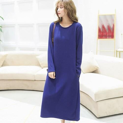 2020 Autumn Winter New Hot Sale Pockets Casual Elastic Straight knitted Full Sleeve Thicken Warm O-Neck Dresses One Size M-8XL