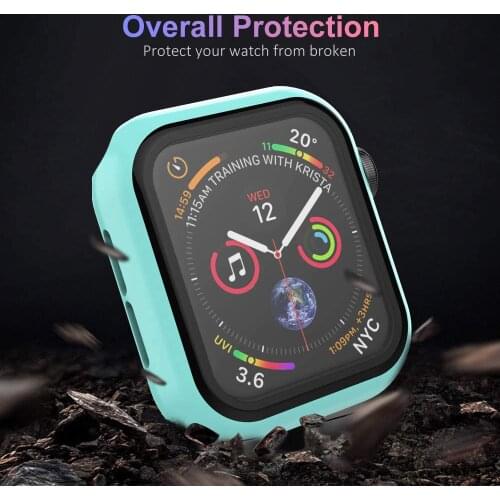For Apple Watch 6 5 4 SE Plastic Case+ Glass Screen Protector for iWatch 6 5 4 SE 44MM 40MM Slim PC Case Apple Watch Accessories