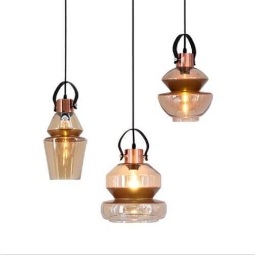 Moderna Industrial Vintage Amber Glass Metal Led E27 Pendant Lights for Loft Dining Room Bar Restaurant Foyer Deco Glass Lamps