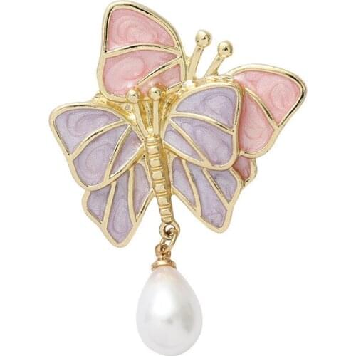 Simple Butterfly Pearl Alloy Butterfly Pearl Sweet Wind Brooch Scarf Accessories Badge