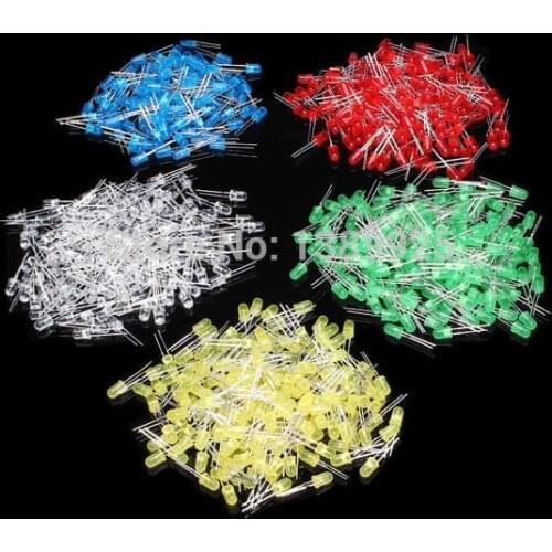 Free Shipping 500Pcs 3MM LED Diode Kit Mixed Color Red Green Yellow Blue White