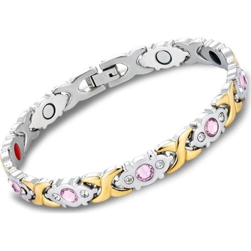 Trendcy Fashion Womens Titanium Stainless Steel Magnetic Bracelet Rhinestone Health Care Gift Crystal Hollow Fashion Bangle