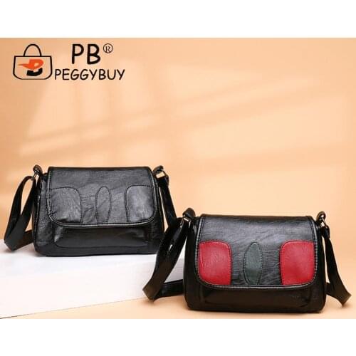 Vintage Women Soft PU Leather Zipper Shoulder Crossbody Bag Casual All-match Contrast Color Patchwork Messenger Handbags