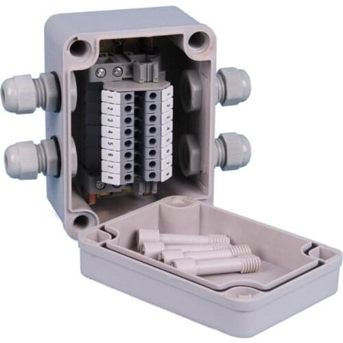 IP65 Waterproof Cable Junction Box four ways 80*110*70mm three ways with UK2.5B Din Rail Terminal Blocks