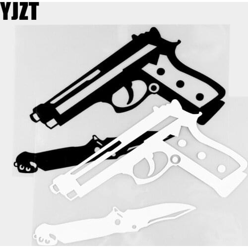 YJZT 12.5×16.2CM Exquisite Car Stickers Punk Rock Pistol Dagger Pattern Vinyl Decal Decoration Black / Silver 20C-0358
