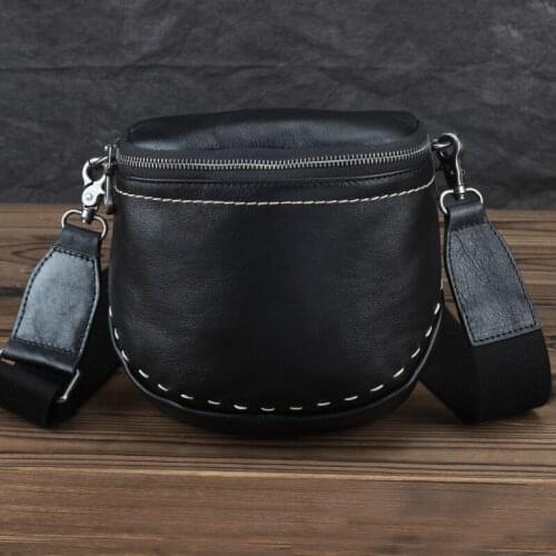 2020 New genuine leather shoulder bags top layer cowhide Women Japanese and Korean style semicircular handmade Messenger bag