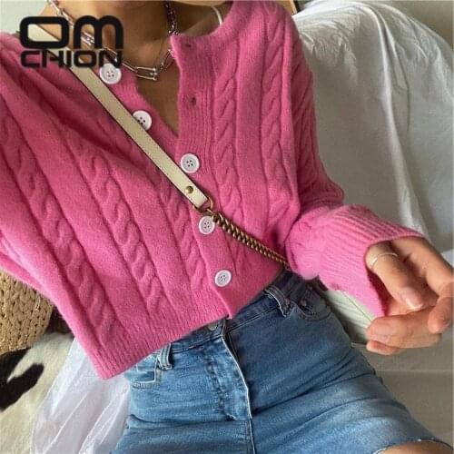 OMCHION Casaco Feminino 2021 Long Sleeve Knitted Twist Sweater Coat For Women Casual Sexy Short Cardigan O Neck Korean Fashion