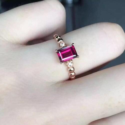 Natural Garnet Square Gemstone S925 Ring Simple Classic Fine Fashion Jewelry for Weddings and Parties Free Shipping