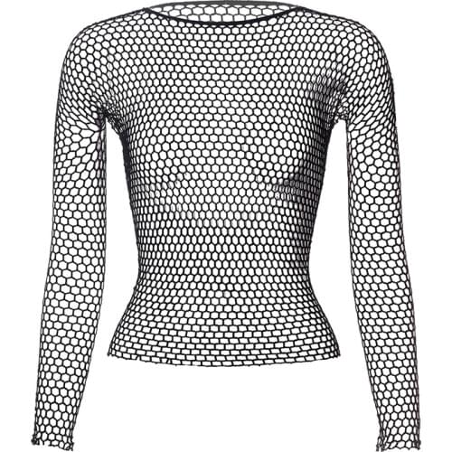 Women Sexy Lingerie Erotic Costumes Bodystocking Night Dress Nightwear Hollow Out Fishnet Long Sleeve Tops Base Tanks Plus Size