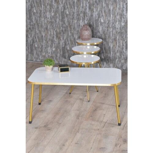 Zigon Coffee Table And Medium Tripod Kr Gold Metal Toe Gold White Set
