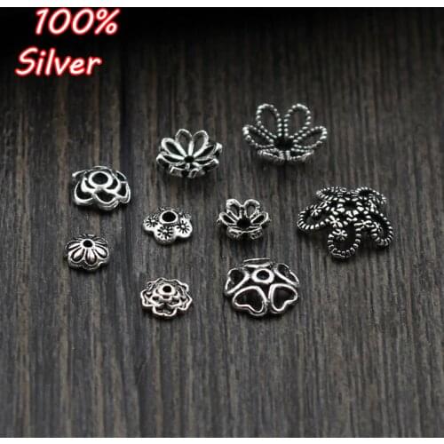 10pcs Manual 925 Sterling Silver Color Bead Caps Connector DIY Jewelry Stuff Accessories Supply For Necklace Bracelet Making