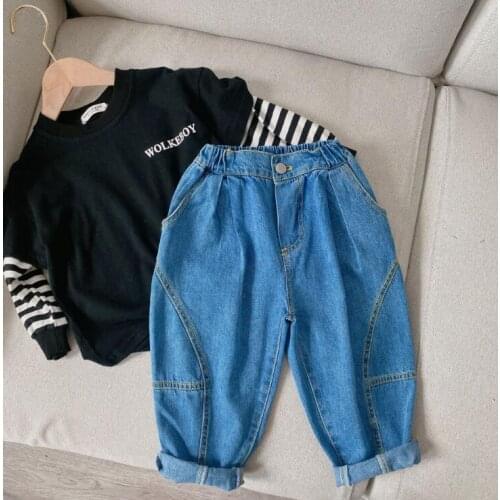 2021 new style girls boys denim long pants autumn fashion kids pants