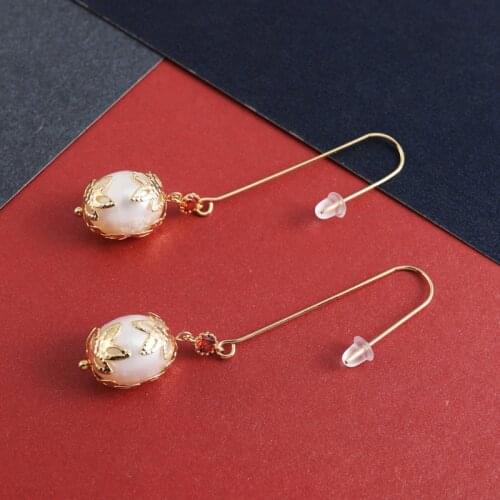2021 New Style Natural Pearl Gold Plated Womens Retro Net Red Jewelry Earrings