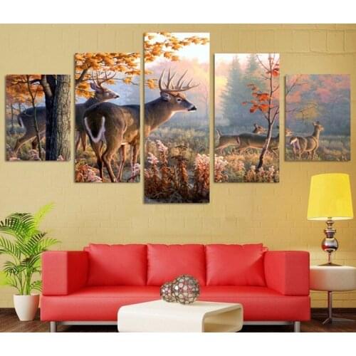 5 Pieces Waterproof Spray Canvas Art Wall Painting Decorative Animal Deer Modular Picture For Living Room Home Decor Unframed