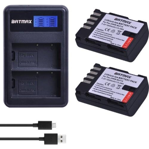 Batmax 2pcs 1860mAh DMW-BLF19 DMW DMW-BLF19e Camera Battery+LCD Dual USB Charger for Panasonic Lumix GH3 GH4 GH5 DMW-BLF19PP